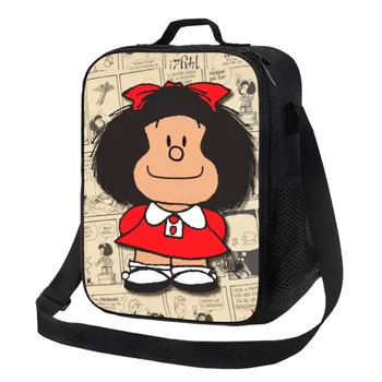 Maxsus Vintage Mafalda Manga tushlik sumkasi ayollar uchun issiq sovutgichli izolyatsiyalangan tushlik qutilari bolalar maktab o'quvchilari uchun