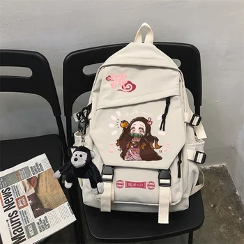 Demon Slayer Nezuko Backpack Mochila Teenarges Schoolbag Boys Qizlar Anime Multfilm Laptop Plush O'yinchoq Bilan Ochiq Elka Sumkalar