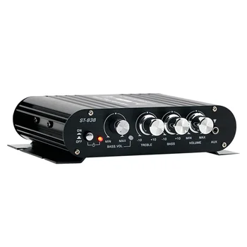 ST-838 HIFI kuchaytirgichi 2.1 kanalli avtomobil MP3 Mini Amp AUX kiritish yuqori va past Bass sozlamalari Super Bass 20 Vt 2 + 40 Vt kuchaytirgich
