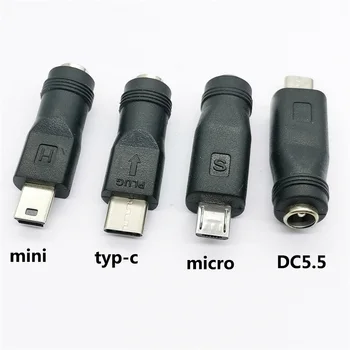 1dona Dc5. 5 X 2.1 mm ayol turi-C Mini / Micro USB erkak uchun 5 V8 V3 Android uchun PIN DC elektr vilkasi ulagichi Adapter