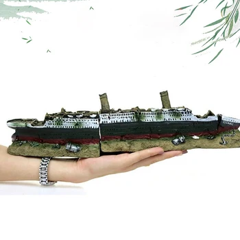 Akvarium bezaklari cho'kayotgan Titanik Model kema halokati bezaklari tabiiy qatronlar baliq tankini bezatish qal'a baliq tankini bezatish bezaklari