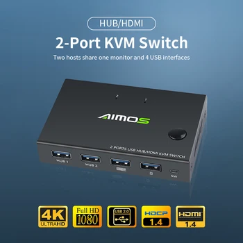 AIMOS AM-KVM201CC 2 portli HDMI KVM kalitini qo'llab-quvvatlash 4K*2k@30Hz HDMI KVM almashtirgich klaviatura sichqoncha USB KVM kaliti