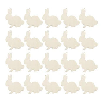 20pcs yog'och Easter Rabbit osgan marjonlarni DIY Craft Bunny dona Easter partiya bezaklar uchun Kenevir arqon bilan bezak