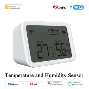 Tuya / HomeKit simsiz Zigbee aqlli harorat namlik sensori va lyuks yorug'lik detektori LCD ekranli yopiq gigrometr termometri