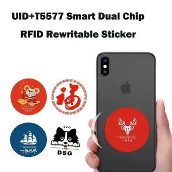 5dona uid T5577 aqlli Dual Chip karta RFID qayta yoziladigan Sticker Nishon 13.56 Mhz Foto Clone NFC belgi 125khz Duplicator nusxa tegi