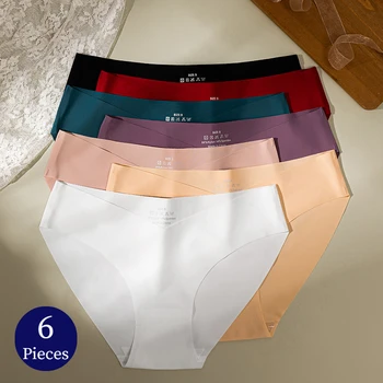 Trobridge 6PCS / Sozlash ayollar Panties moda V-kesilgan ichki choksiz Ipak Atlas Briefs qulay ichki nafas Sport Underpants