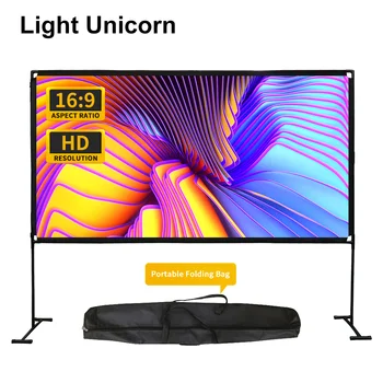 Yengil Unicorn 100/120 dyuymli yuqori zichlikdagi portativ polli stend katlanadigan yumshoq uy ochiq KTV maktabi 3D 16:9 HD proyektor ekrani