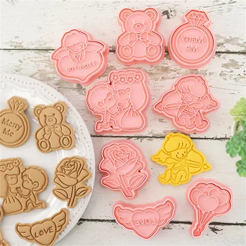 Sevishganlar Kuni Cookie Cutter Cute Bear Sevgi Yurak Xat Shakli Cookie Mog'or Stamp To'y Partiya Diy Suxari Yopish Dekor Uslubi