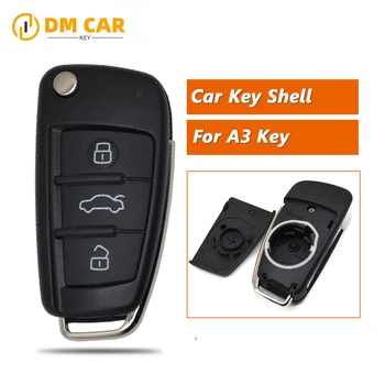 Audi A3 uchun DMKEY flip car key shell case masofadan katlanadigan kalitni almashtirish korpusi 3 tugmachali qopqoq korpusi