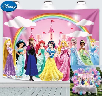 Disney Malika Chalkash Rapunzel Suv Parisi Ariel Qal'asi To'y Pushti Qor Oq Fon Qizlar Tug'ilgan Kun Partiyasi Chaqaloq Dush Banner