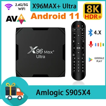 X96 Max Plus Ultra Amlogic S905X4 Android 11 aqlli televizor qutisi AV1 8K 2.4 G 5G BT 4K Media pleer X96MAX 4g32g tez o'rnatilgan yuqori quti