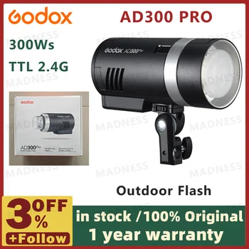 Godox 300 Vt AD300Pro TTL 2.4 G 1/8000 hss ochiq chiroq nuri Canon Nikon Sony Fuji Olympus Pentax uchun batareyali 300 Vt