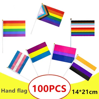 100Pcs Kamalak qo'l bayrog'i tush smp bayrog'i Gey lezbiyen gomoseksual biseksual LGBT mag'rur qo'l bayrog'i plastik tayoq