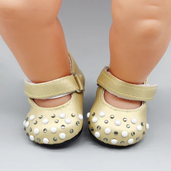 1pair Gold Doll Shoes 18 Inch Girls Doll Boots uchun kiyinish poyabzali 43cm chaqaloq chaqaloq tuyulsada yangi vorisi Dropshipping