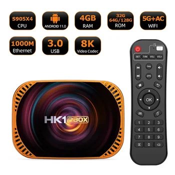 HK1 rBox X4 Smart TV BOX Android 11.0 Amlogic S905X4 8K 3D 2.4 g & 5G Bluetooth Media Player Google Player Sozlash Top Box 4+128GB