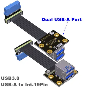 Ichki Mainboard 19/20pin uchun 2-portlar USB 3.0 Vida teshiklari Dual USB A 90 daraja USB Adapter bilan bir ayol tekis tasma kabeli kiriting