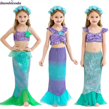 Qizlar Little Mermaid Ariel Princess Liboslar Sequins Liboslar Balli Liboslar Ishlash Liboslar Bolalar Farasingiz Costume Xellouin Kiyim