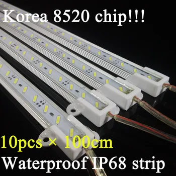 10pcs / lot 100cm Koreya 8520 qattiq strip suv o'tkazmaydigan IP68 qattiq qattiq Bar light DC12V36 led SMD 8520 alyuminiy LED Strip light