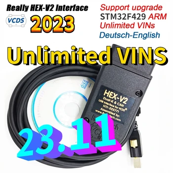 2023 REALHEX-V2 VAGCOM 21.9 VAGCOM 21.9 VCDS HEX V2 USB interfeysi uchun AUDI Skoda o'rindig'i cheksiz VINs nemis/ingliz 1996-2022