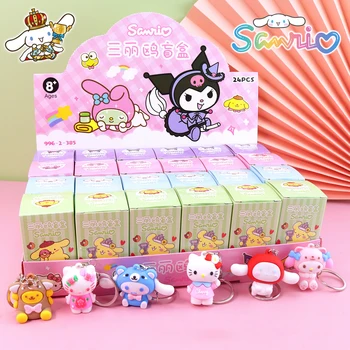 24dona / box Sanrio Keychain ko'r Box Salom Kitty Cinnamoroll Kuromi Melody Anime raqamlar marjonlarni Keyring sirli Box o'yinchoqlar sovg'alar