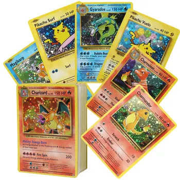 Ingliz Pokemon 1996 yil flesh-karta porlashi Charizard Pikachu Menikki savdo kartasi bolalar Pokemon o'yinchoq