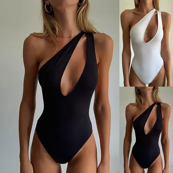 Bir yelkali Bodycon Bodysuit ayollar Sexy Bodysuit 2024 xonimlar yozgi kombinezonlar tanasi Femme Bikini suzish kiyimlari bir qismli Summe