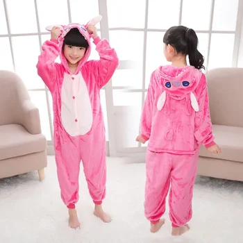 Disney Stitch Kids qishki bir qismli pijama to'plamlari multfilm Kosplay kostyumi bolalar hayvonlar Kigurumi o'g'il bolalar uchun pijama