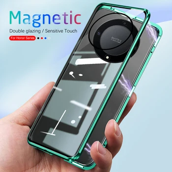 Magic5lite Case Honor uchun Magic5 Lite 5G 360 va magnit ikki tomonlama shisha Flip telefon qopqog'i Honer Magic 5 Lite metall ramka qutilari