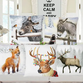 Merry Rojdestvo eshak tulki Stag hayvonlar yostig'i qor gullarini qoplaydi divan uchun dekorativ yostiqlar 45x45cm