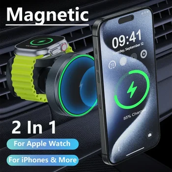 2 iPhone uchun 1 magnit simsiz avtomobil zaryadlovchi 15 14 13 Pro Max Apple tomosha Macsafe mobil telefon egasi avtomobil tez zaryadlash o'rnatish