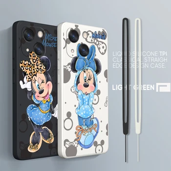 IPhone uchun Disney Mickey Minnie yoqimli telefon Case 14 13 12 mini 11 Pro Max 8 7 Plus XR Xs X suyuq arqon Funda qopqoqni