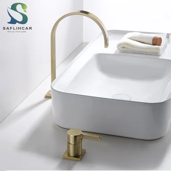 Brushed Gold Bathroom Basin Faucet Single Handle Hot Cold Mixer Crane Tap Waterfall Basin Wash Tap Скидка по низкой цене