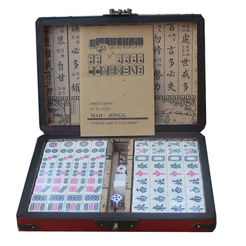 Xitoy Raqamlangan Mahjong O'yinchoq To'plami 144 Plitka Mah Jong To'plami Portativ Ish Stoli Xitoy O'yinchoqlari Qiziqarli Lager Uchun Quti Tolali Taxta Bilan