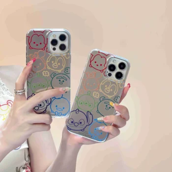 IPhone uchun yoqimli Disney Mickey Minnie Stitch mirror multfilm telefon holatlar 14 13 12 11 Pro Max orqa qopqoq
