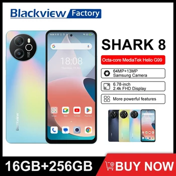 Blackviz SHARK 8 mobil telefon 64MP kamera Android 13 8GB 128GB/256GB G99 6.78 Inch 120Hz 2.4 K ko'rsatish uyali