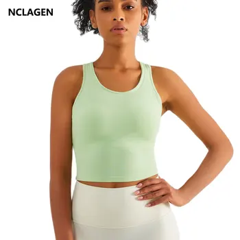 NCLAGEN 2 in 1 ayollar Yoga Vest Fitness Bra Oliy Impact Crop Tank Top Sport zali padded yugurish mashqlar elastik surish-up Sport ichki