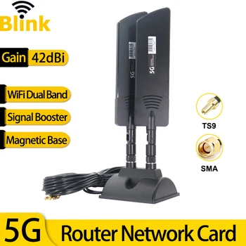 5G CPE Pro Router Antenna 42dbi Dual Band Amplifier mobil tarmoq Signal kuchaytirgichi TS9 SMA uchun tashqi kengaytirgich magnit bazasi