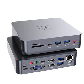 Yangi kelganlar Usb C Hub 19 yilda 1 Dock stantsiyasi 4K HDMI VGA Mini DP RJ45 Gigabit tarmog'i bilan PD 100 Vt 3,5 mm Audio USB3. 0