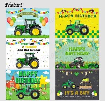 FOTURT yashil traktor yuk mashinasi fonida bola tug'ilgan kuni partiyasi dekorasi fon rangi balon vinil Polyester fotografiya rekvizitlari