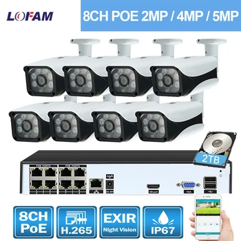5MP 4MP 2MP POE 8CH NVR tizimi ochiq suv o'tkazmaydigan CCTV IP POE xavfsizlik kamerasi tizimi H. 265 Video Kuzatuv to'plami yuzni aniqlash