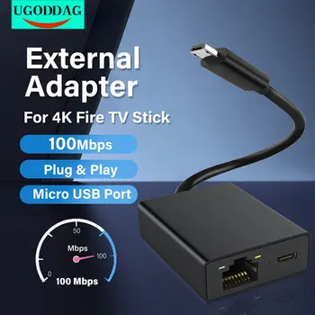 Fire TV Stick HD 100K Micro USB C Port tarmoq kartasi uchun C turi 4Mbps tashqi Adapter Router Plug Play adapteri uchun tashqi RJ45
