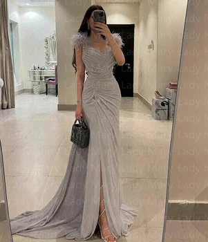 Saudiya Arab Elegant Shifon Kechki Liboslari Ruffle Tuyaqush Split Old Ayollar Rasmiy Imkoniyat Prom Xalatlar Gala To'y Partiya Uchrashdi