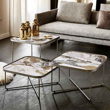 Yengil hashamatli zamonaviy divan burchakli stol dizayner kvadrat minimalist marmar kichik kofe stoli kvadrat stol