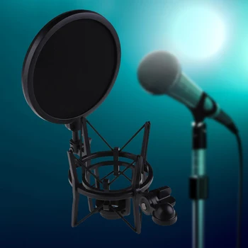 Mikrofon Shock Mount Holder Professional mikrofon Shock Mount qalqon filtri ekran Studio stend qora bilan qavs