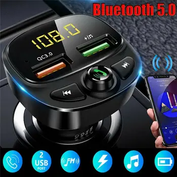 Issiq sotiladigan simsiz Bluetooth 5.0 FM Transmitter QC3. 0 avtomobil USB zaryadlovchi Adapter Radio pleer ichki aksessuarlari