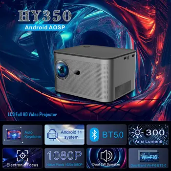 HY350 Android 11 projektor 300 Ansi Lumens Allvinner H713 to'rt yadroli qo'l Cortex-A53 1080p qo'llab-quvvatlash Airplay / MiraCast Xotini6 BT5. 0