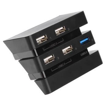 5 portlari USB Hub 3.0/2.0 LED ko'rsatkichlari bilan USB Charger Controller Splitter kengaytirish PS4 Pro konsoli uchun qora USB Splitter