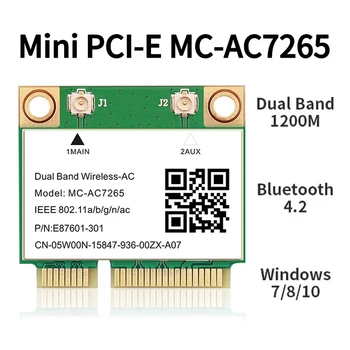 1200mbps Bluetooth 4.2 yarim mini PCI-E simsiz karta MC-AC7265 simsiz Intel 7265 802.11 AC 2.4 g 5GHz noutbuk uchun Intel 7260 7260hmvt
