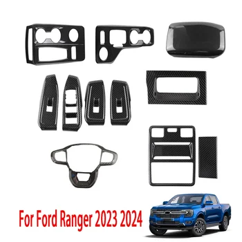 Ford Ranger 2023 2024 ABS karbonli ichki Aksessuarlar uchun rul g'ildiragi qopqog'i oynasi kaliti qopqog'i tishli siljish paneli qopqog'i Trim